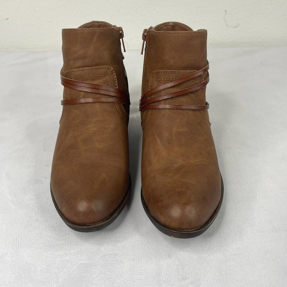 Madden Girl Shoes - Madden Girl Women's Become Faux Leather Heeled Booties in Cognac Size 7.5
